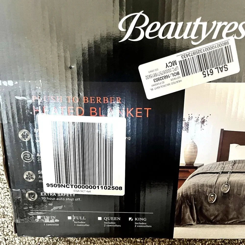 Beautyrest Heated Microlight to Berber Blanket King - Gray